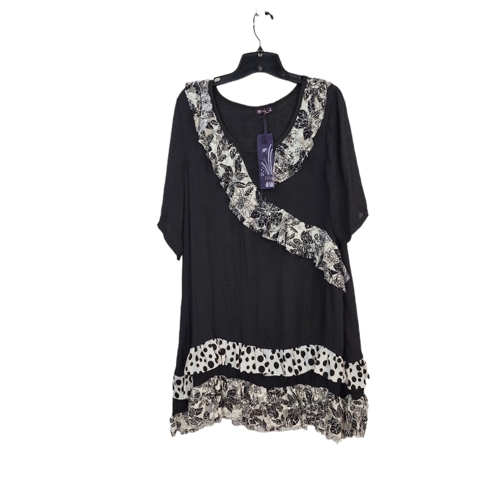 Lily By Firmiana Women's Ruffle Floral Lace Trim Tunic Top- M